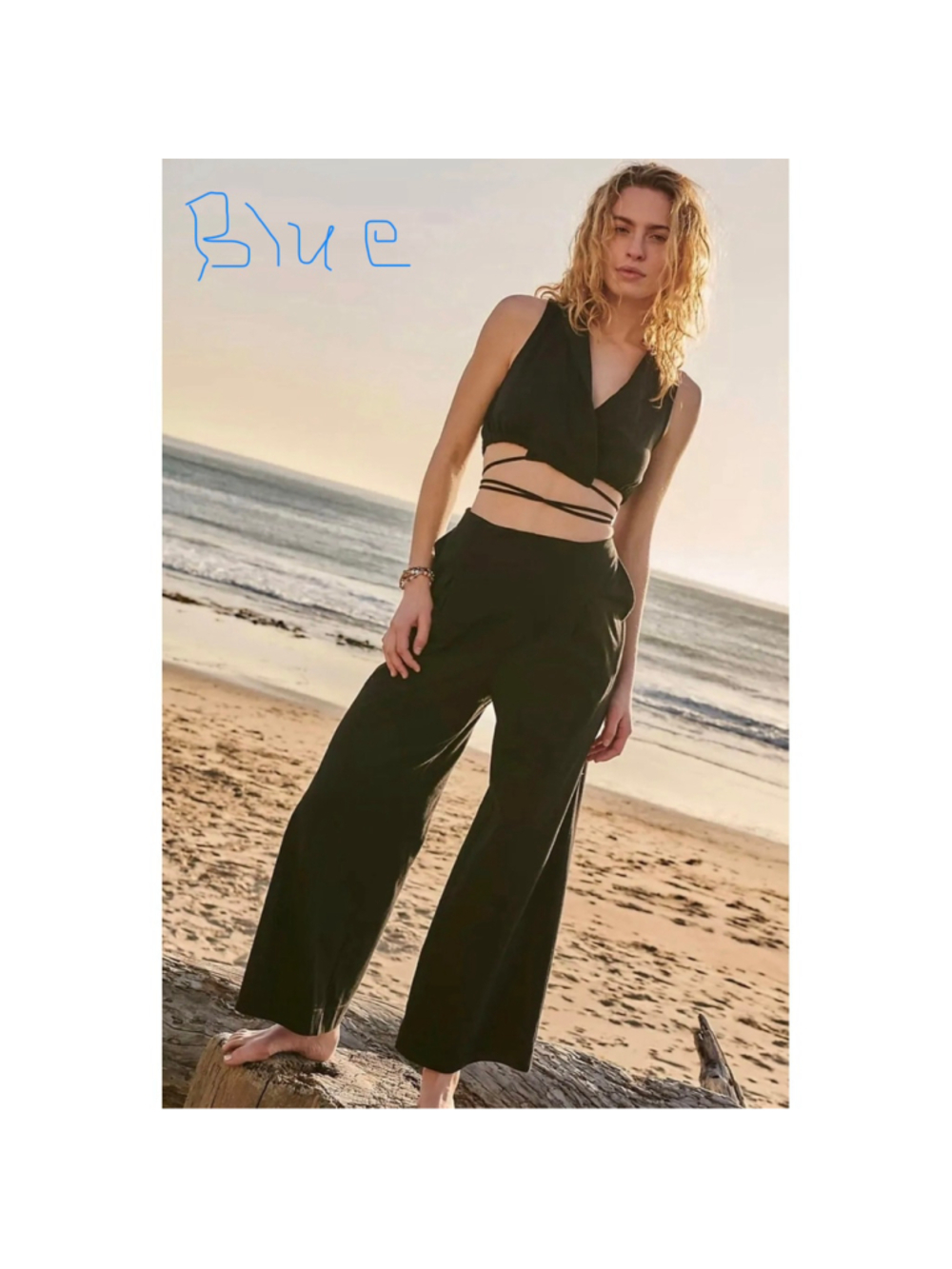 NWT Free People Sunday Funday Set Blue XS Wide Leg Wrap Crop Matching Set